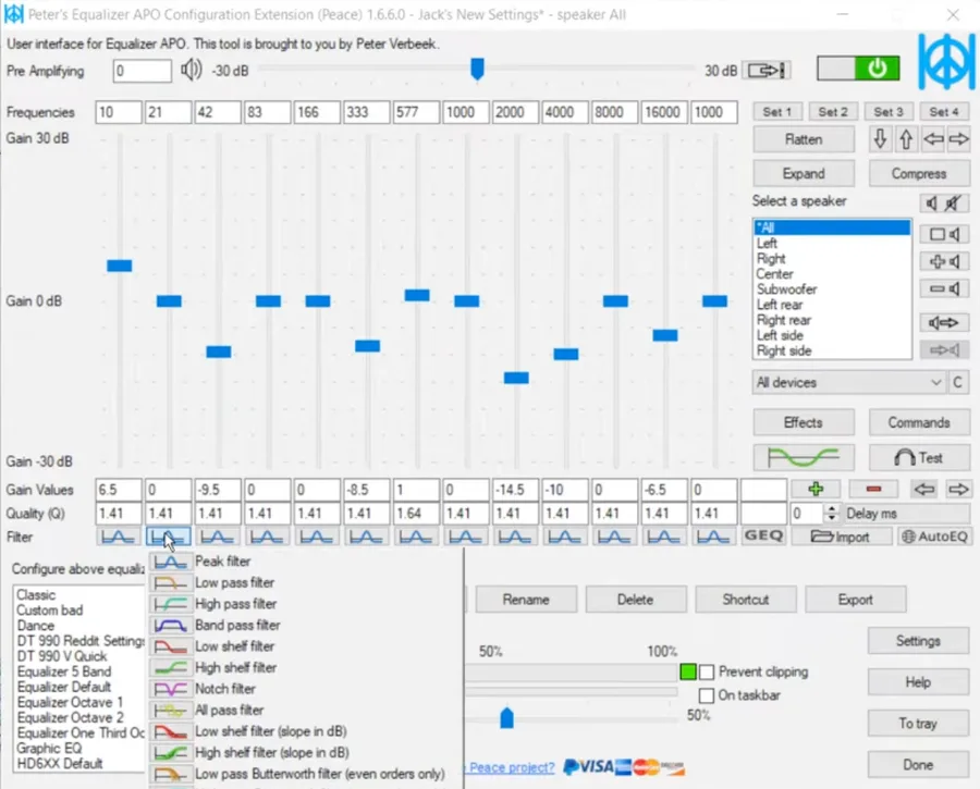 Peace Equalizer Configuration View