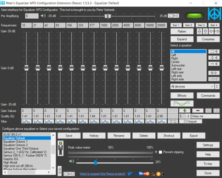 Peace Equalizer Advanced Settings